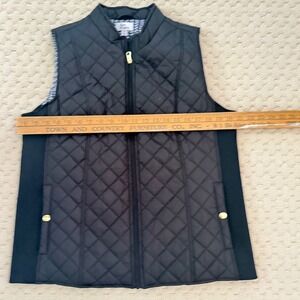 Kim Rogers Quilted Vest Black Houndstooth Lining Zip Front Pockets Women's M
